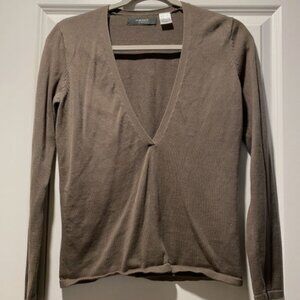 Vintage Y2K Laredoute Women’s Sweater Olive Green Sz 6-8 Small Deep V-neck